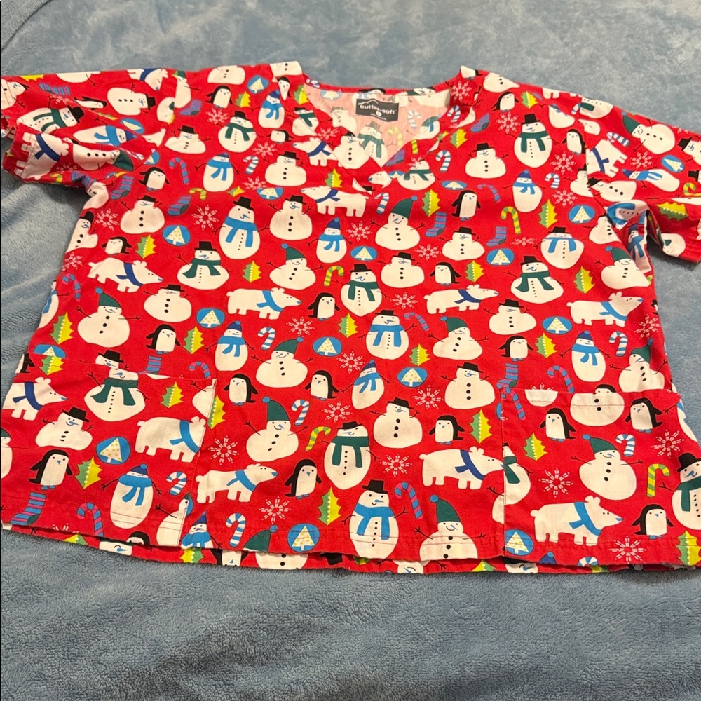 Butter Red Snowman Print Top